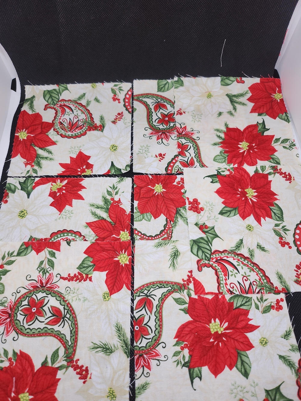 Festive Red Poinsettia Holiday Fabric Squares 4.75 Inch 8 Pcs